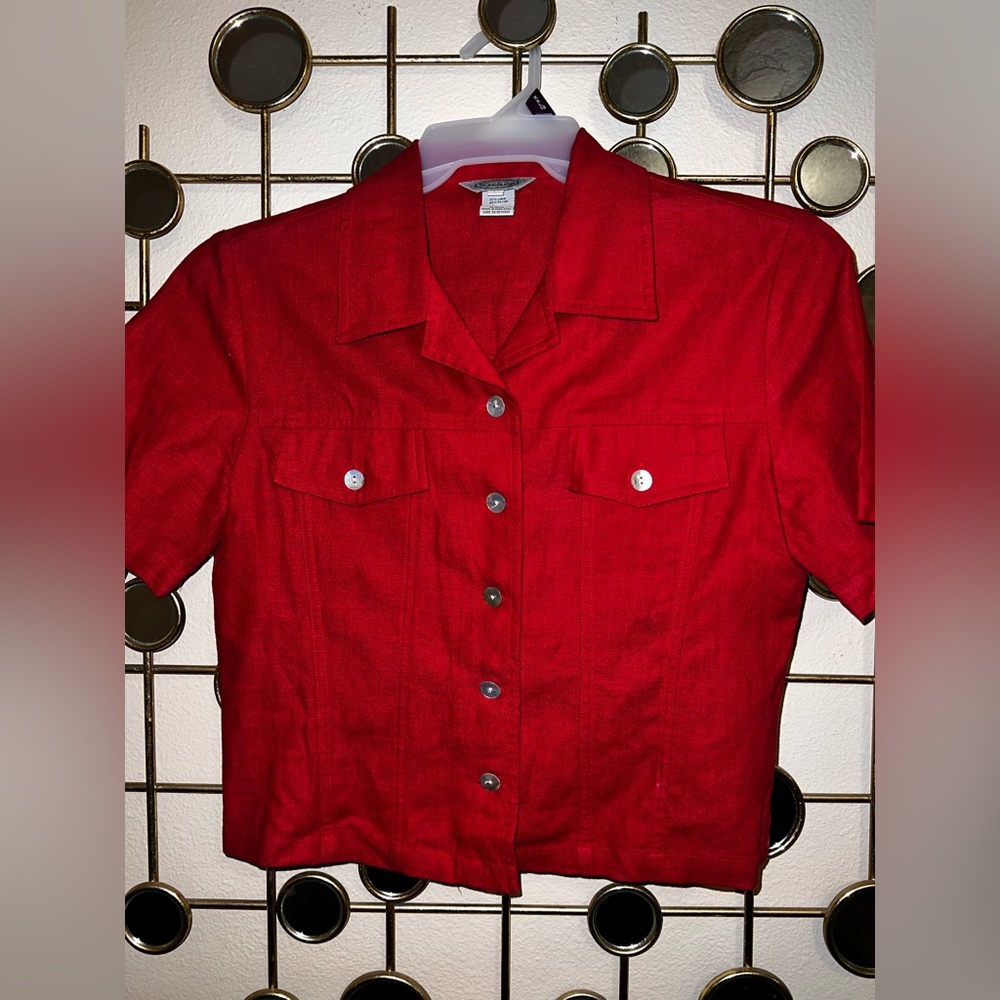 Vintage Stongebridge Red crop linen top